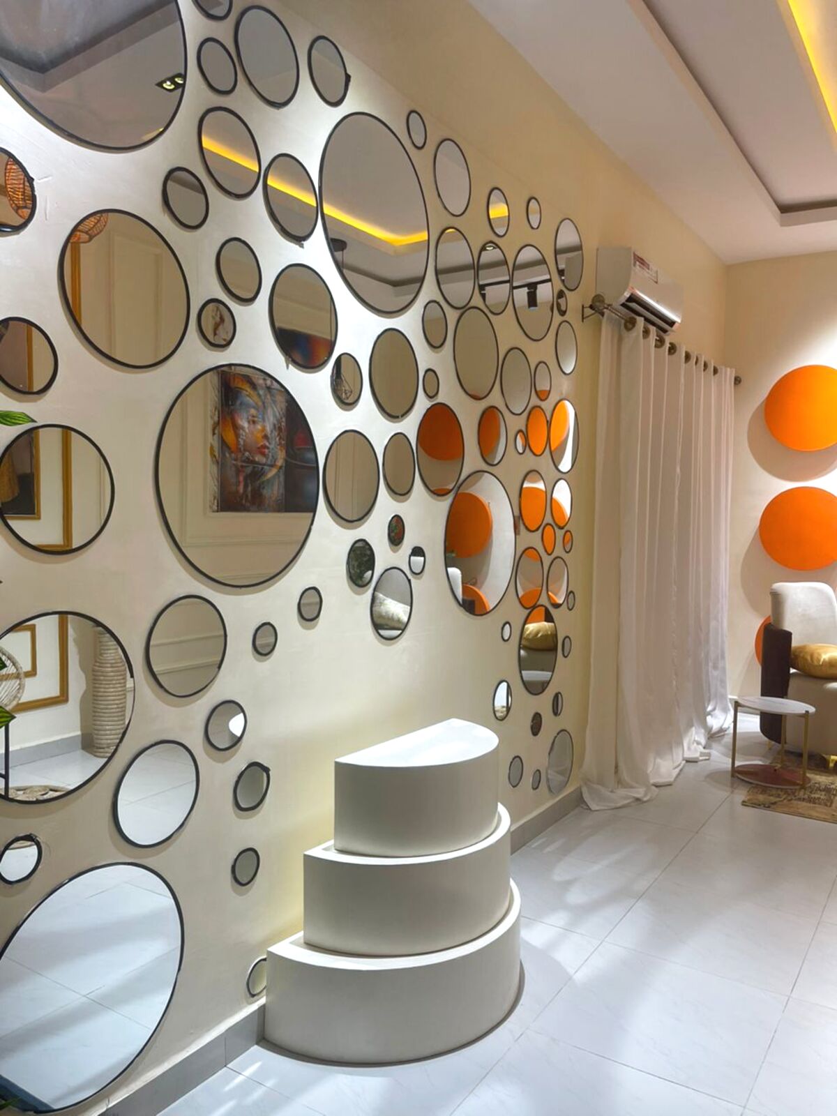 The content studio with mirror and orange sets